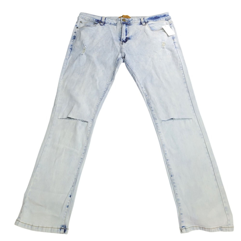Platform 100 Mens Bleach Wash Distressed Slim Stretch Jeans 40x32